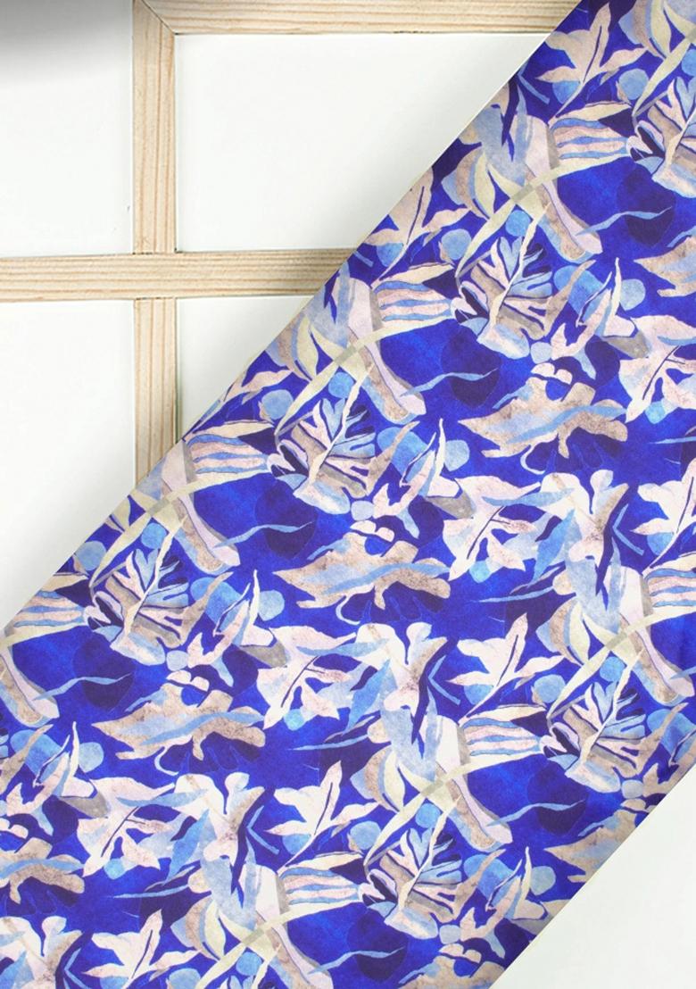 Blue Printed Satin Fusion Set - Indya