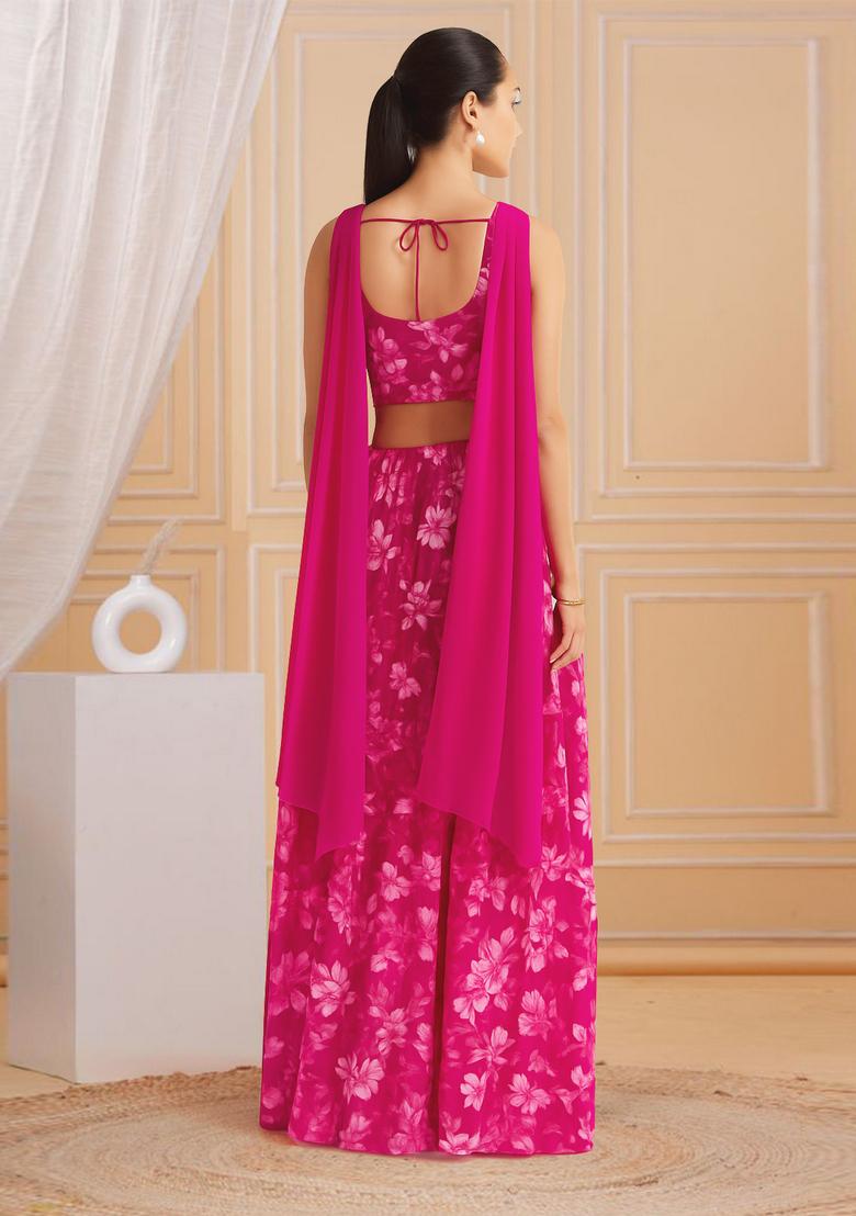 Pink Printed Crepe Fusion Set - Indya