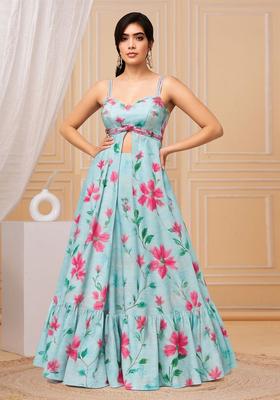 Light Blue Printed Georgette Lehenga Set