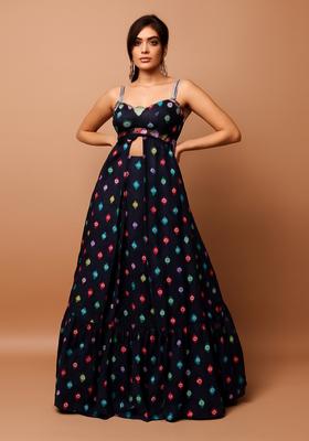 Black Printed Satin Lehenga Set