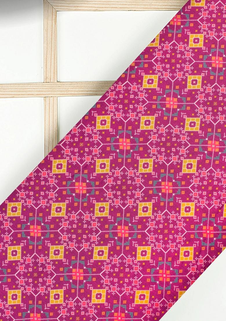 Pink Printed Satin Lehenga Set - Indya