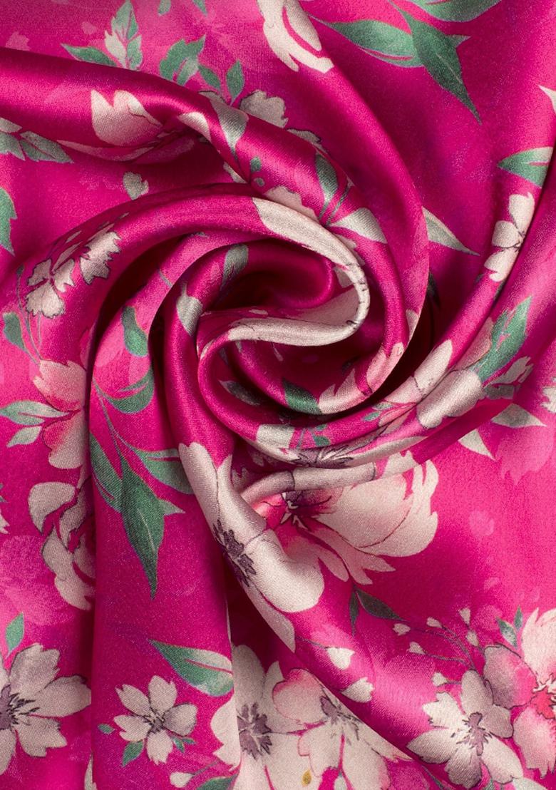 Pink Printed Satin Pre Draped Saree Set