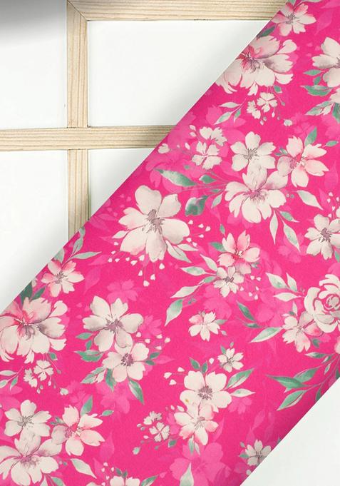 Pink Printed Satin Pre Draped Saree Set