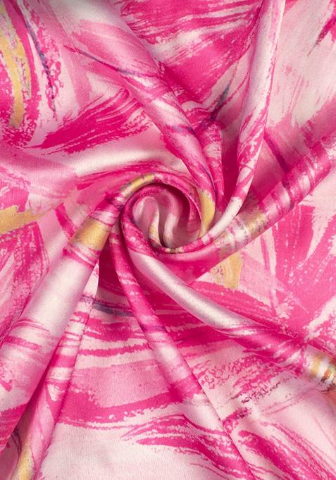 Light Pink Printed Satin Lehenga Set