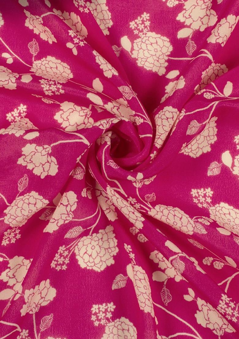 Pink Printed Crepe Lehenga Set