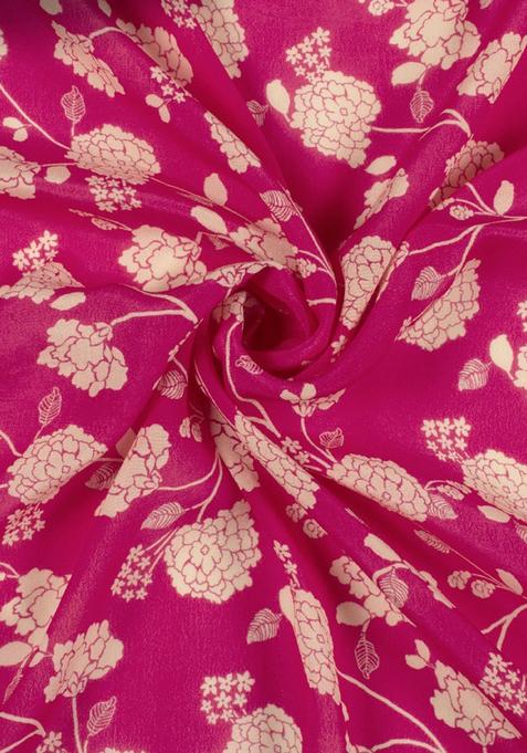 Pink Printed Crepe Lehenga Set