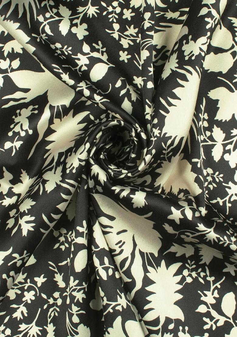 Black And White Printed Satin Lehenga Set