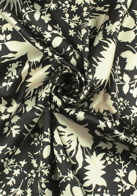 Black And White Printed Satin Lehenga Set