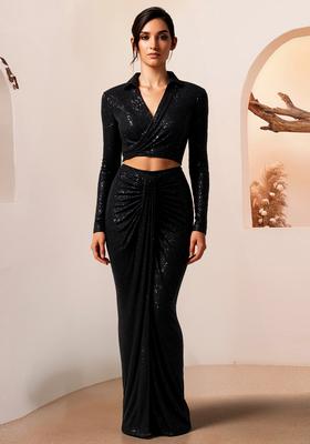 Black Sequin Net Fusion Set