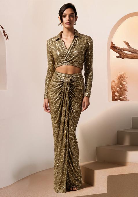 Rose Gold Sequin Georgette Fusion Set