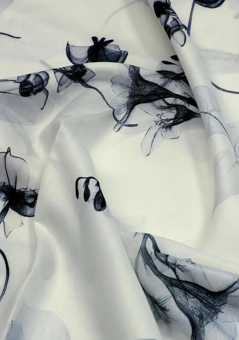 White Printed Muslin Fusion Set - Indya