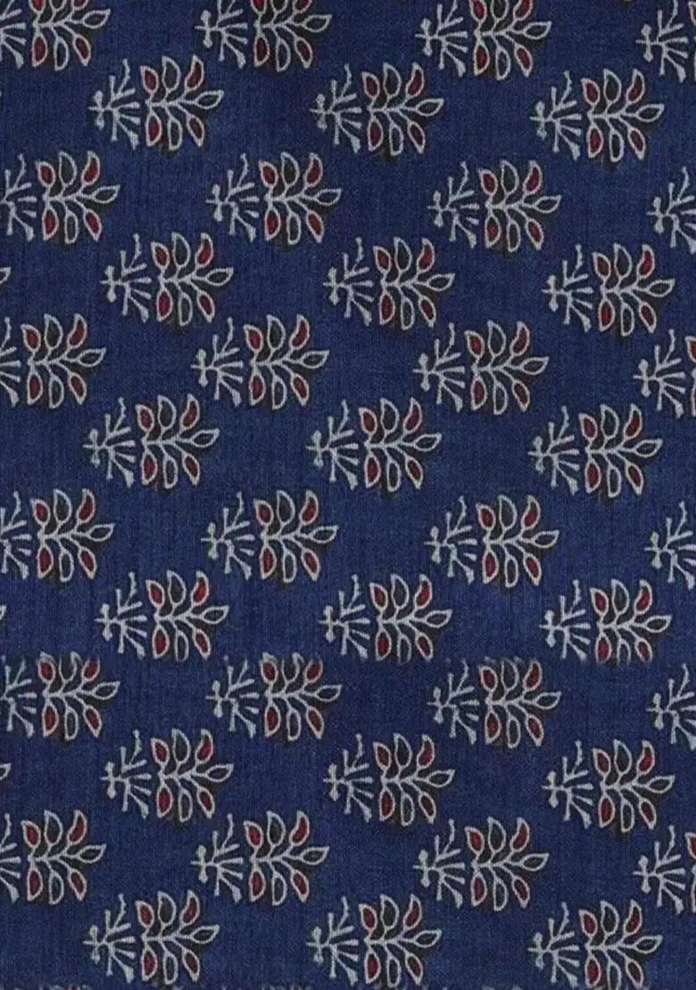 Navy Blue Printed Silk Fusion Set - Indya