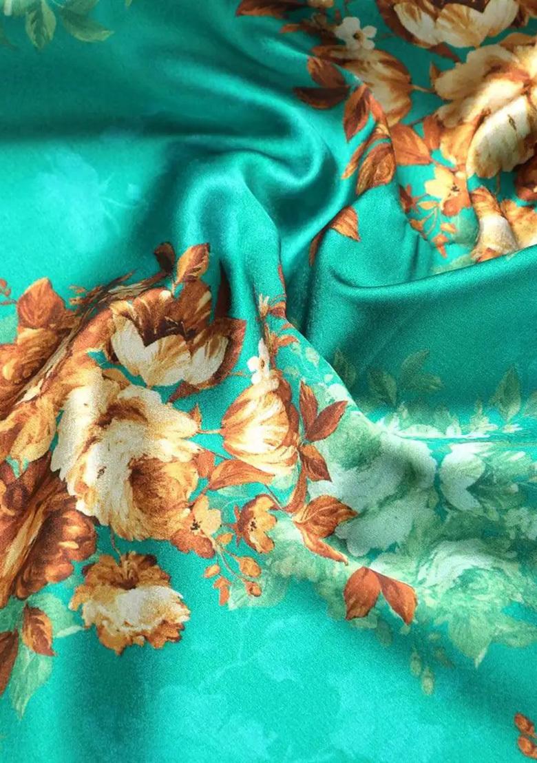 Blue Printed Silk Fusion Set - Indya