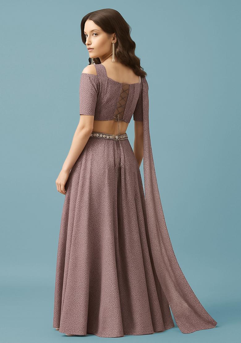 Lavender Printed Rayon Fusion Set - Indya