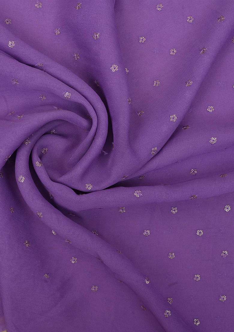 Purple Embroidered Georgette Fusion Set for Diwali and Festive Wear - Indya