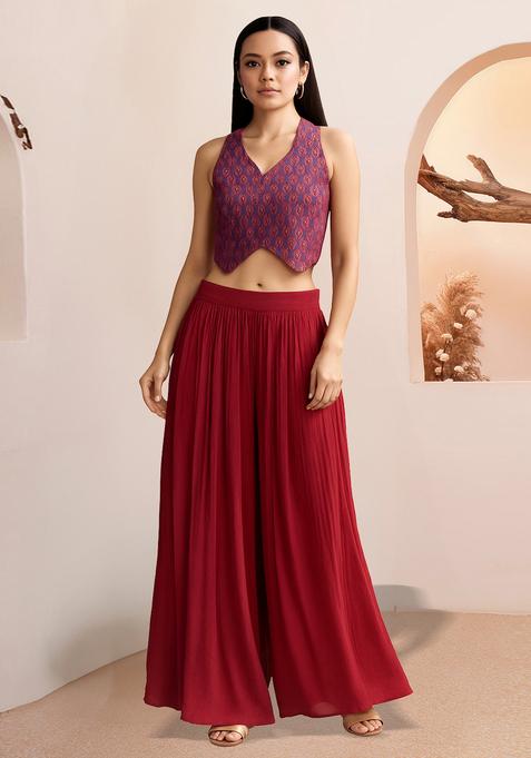 Maroon Printed Georgette Fusion Set
