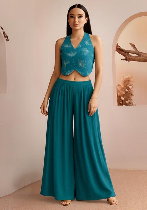 Blue Printed Georgette Fusion Set