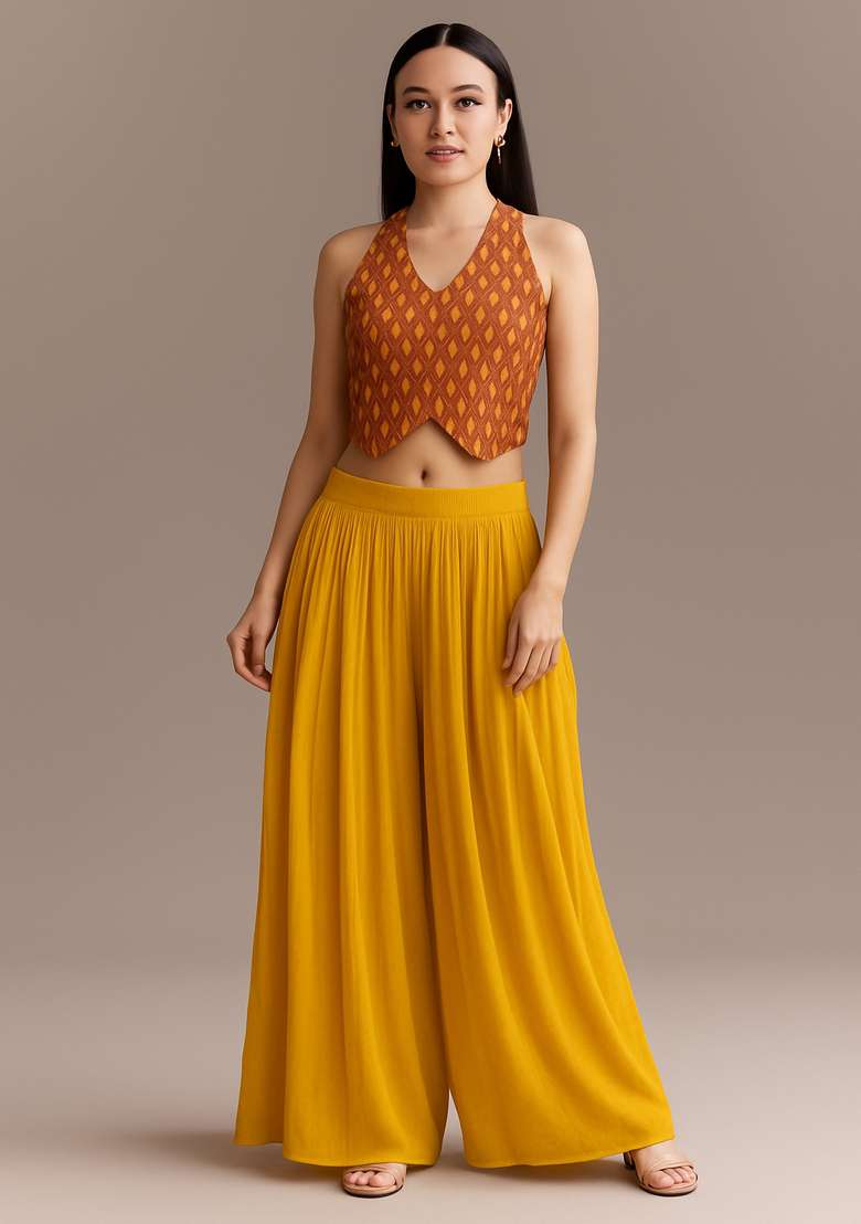 Orange Georgette Fusion Set with Printed for Diwali | Wedding & Festive Wear - Indya