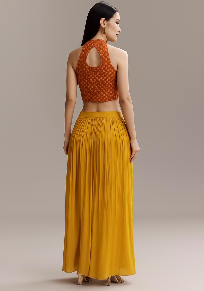 Orange Printed Georgette Fusion Set - Indya