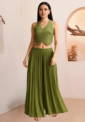 Green Printed Georgette Fusion Set