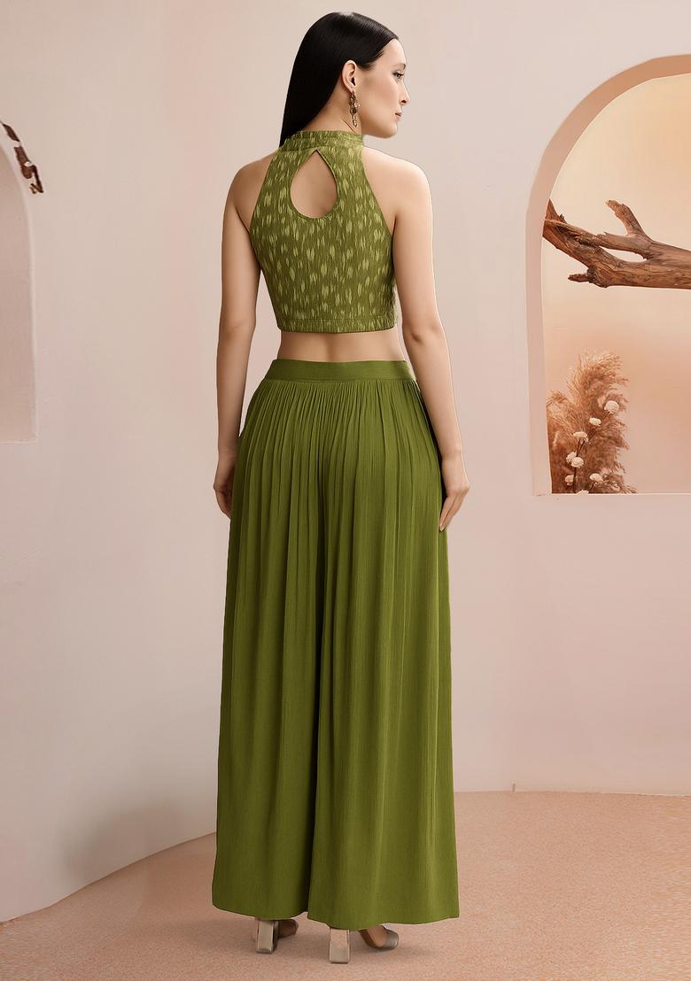 Green Printed Georgette Fusion Set - Indya