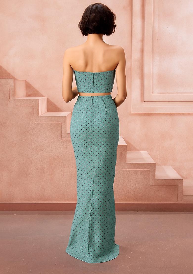 Blue Printed Silk Fusion Set - Indya