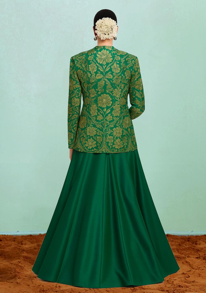 Sea Green Jacquard Brocade Lehenga Set