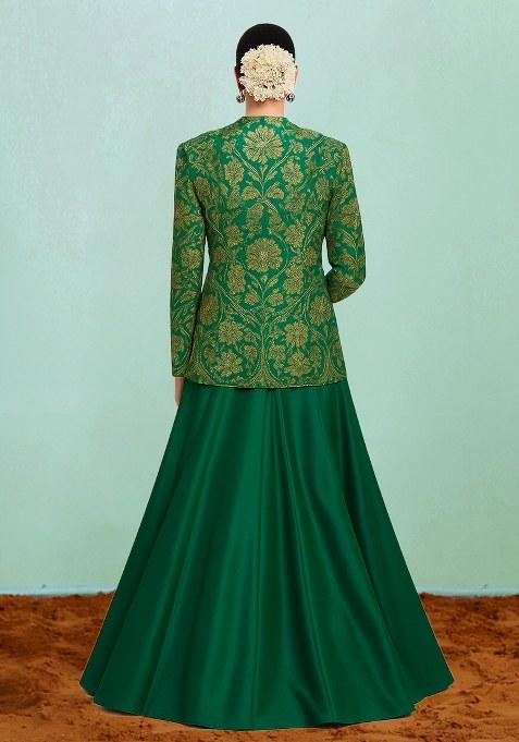 Sea Green Jacquard Brocade Lehenga Set