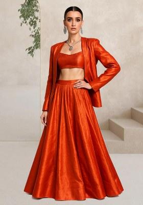 Orange Solid Georgette Lehenga Set