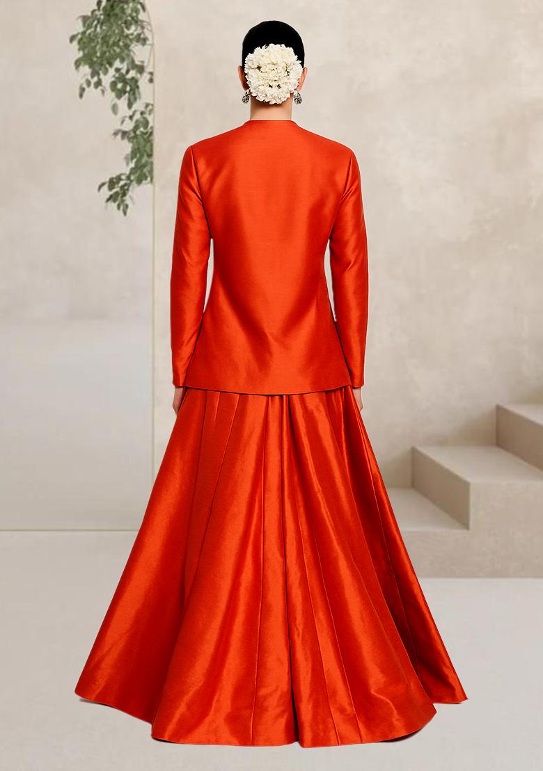 Orange Solid Georgette Lehenga Set