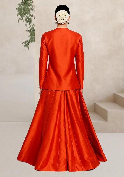 Orange Solid Georgette Lehenga Set