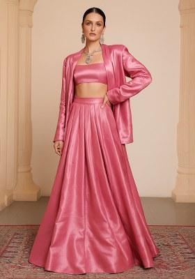 Light Pink Solid Georgette Lehenga Set