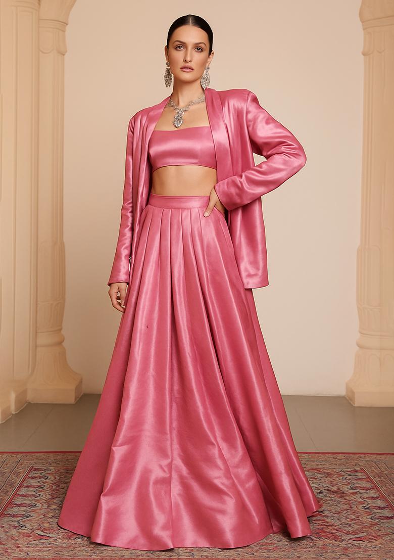 Light Pink Solid Georgette Lehenga Set