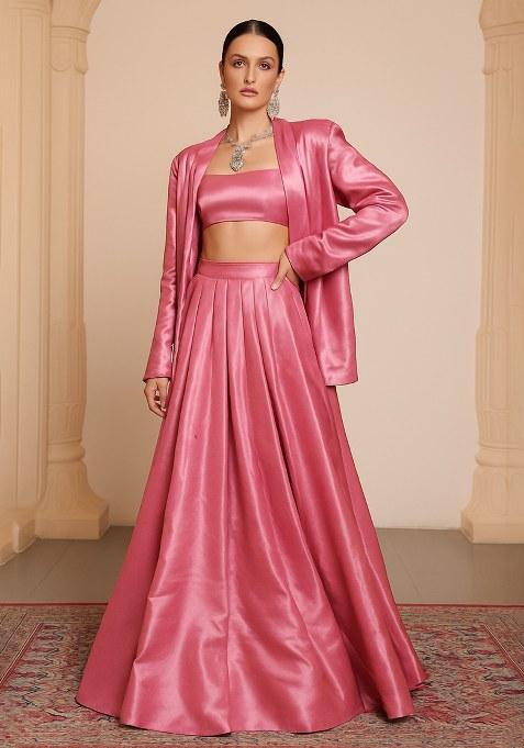 Light Pink Solid Georgette Lehenga Set