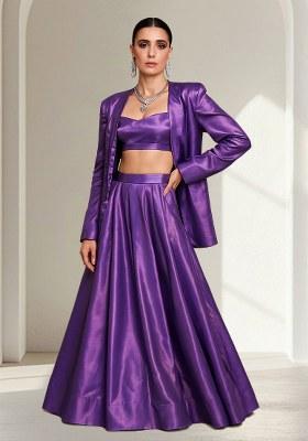 Purple Solid Georgette Lehenga Set