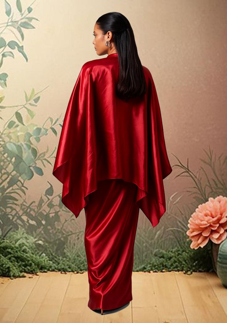 Maroon Solid Tissue Fusion Set - Indya