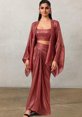 Maroon Solid Satin Fusion Set