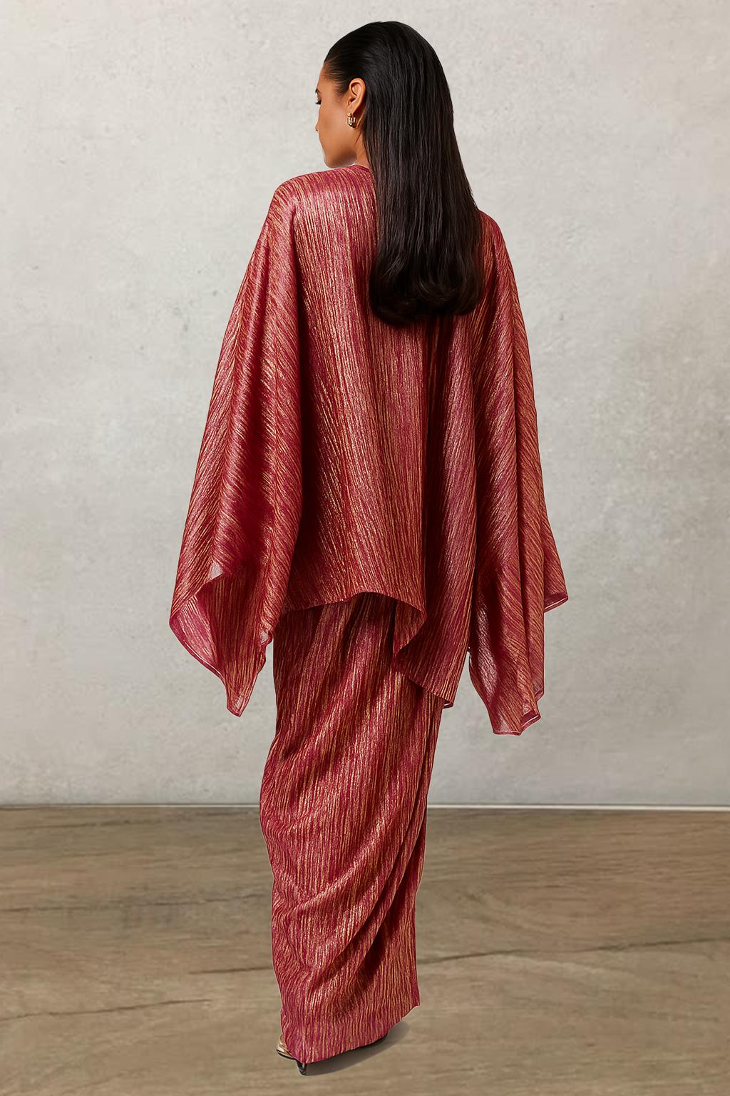 Maroon Solid Satin Fusion Set - Indya