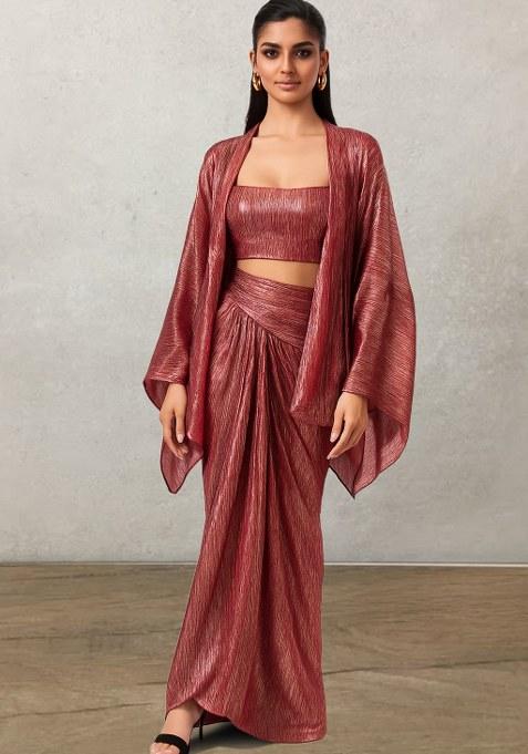 Maroon Solid Satin Fusion Set