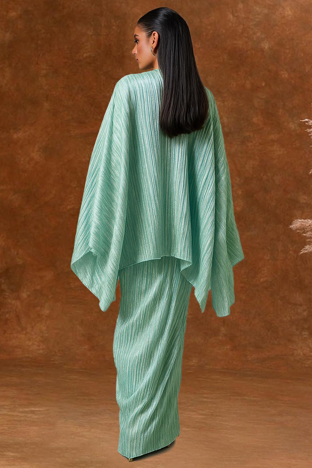 Sea Green Solid Satin Fusion Set - Indya