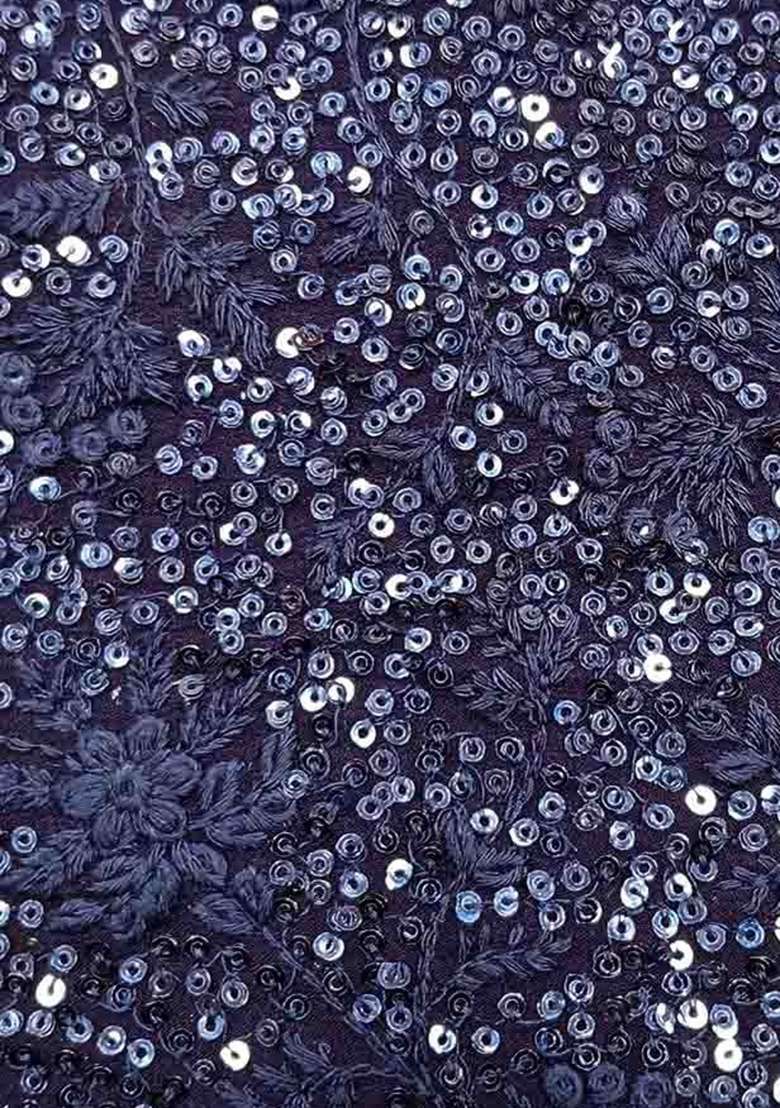 Navy Blue Sequin Blouse Georgette Fusion Set - Indya