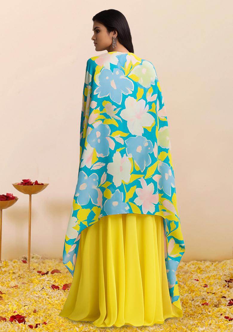 Yellow Printed Georgette Fusion Set - Indya