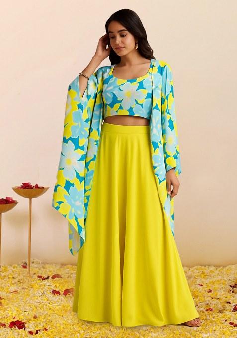 Yellow Printed Georgette Fusion Set