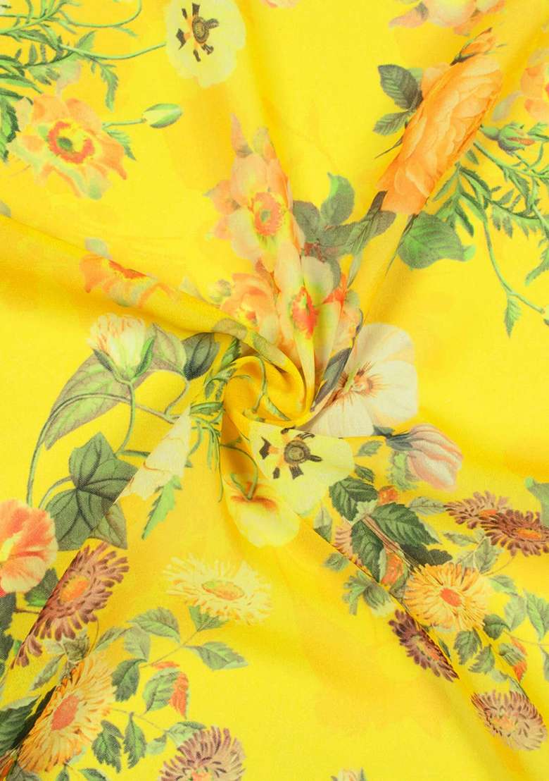 Yellow Printed Georgette Fusion Set for Diwali and Festive Wear - Indya