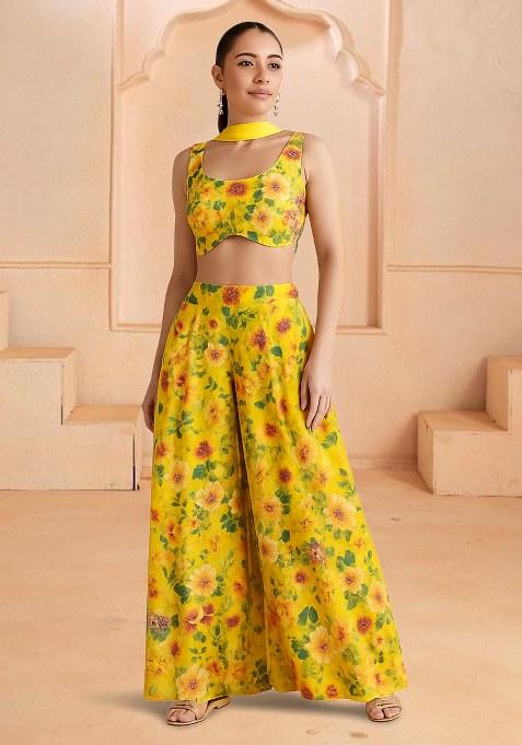 Yellow Printed Georgette Fusion Set