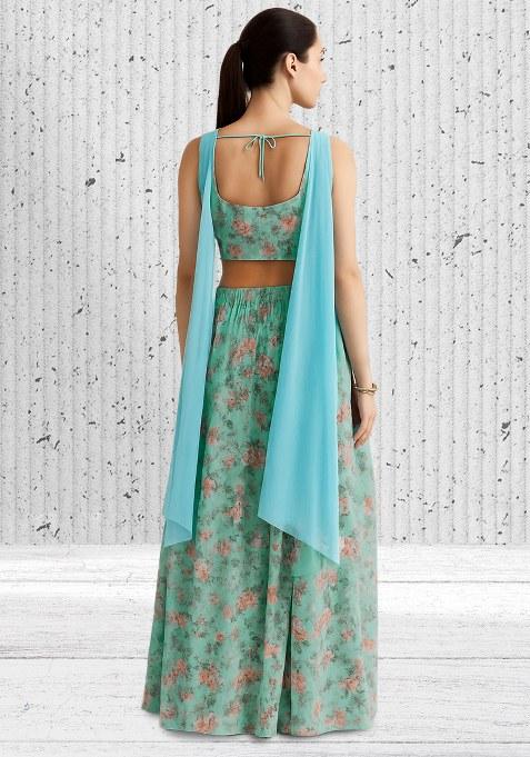 Pastel Blue Printed Georgette Fusion Set