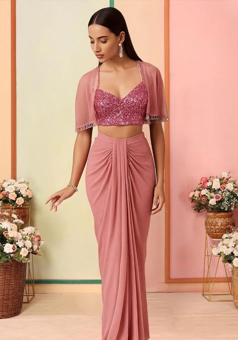 Pink Sequin Embroidered Fusion Set