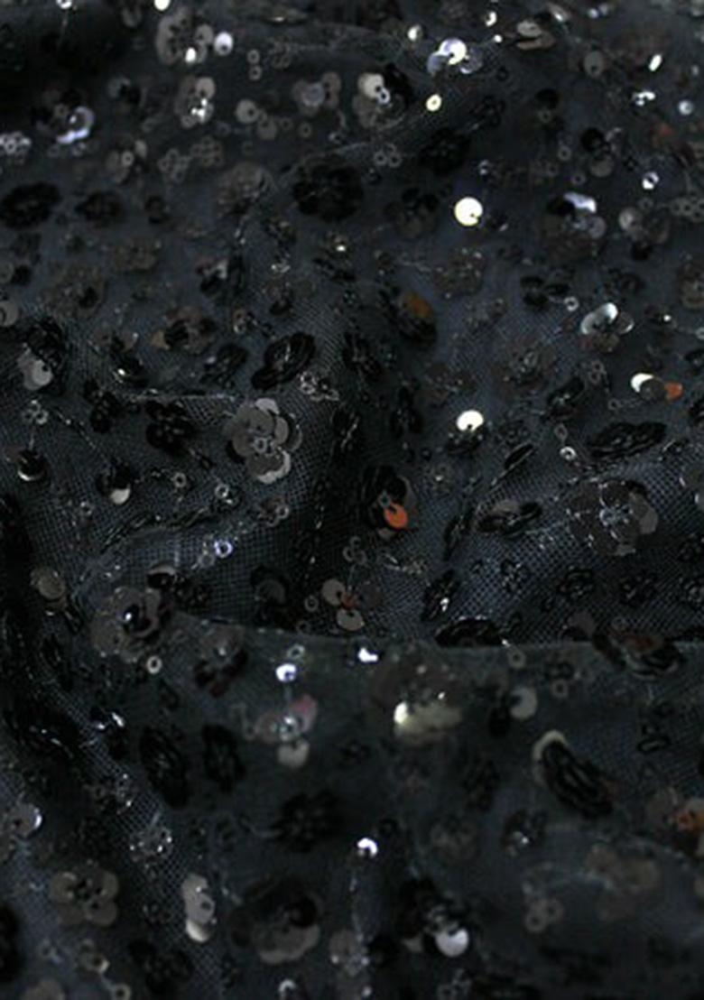 Black Sequin Embroidered Blouse Fusion Set - Indya