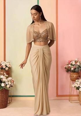 Beige Embroidered Polyester Fusion Set