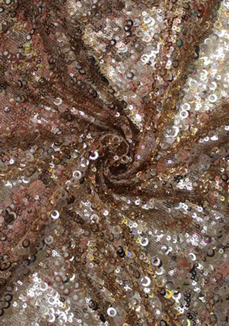 Beige Sequin Embroidered Blouse Fusion Set - Indya